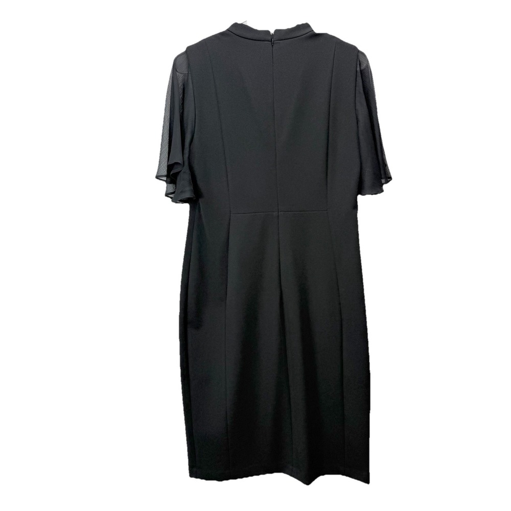 Calvin Klein Black Bow Neck Chiffon Sleeve Stretch Crepe Sheath Dress Size 12 - Picture 6 of 12